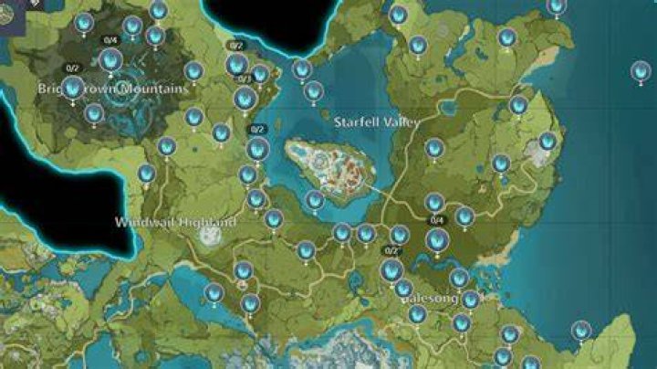 A map in Genshin Impact, showing the Guyun Stone Forest in Liyue.