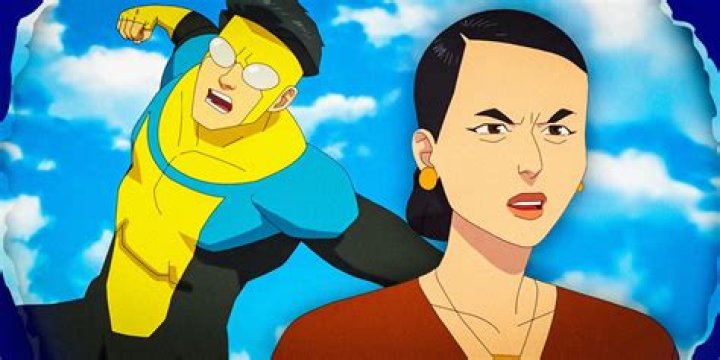 A scuffed-up Invincible winds up to punch his dad Omni-Man in Invincible