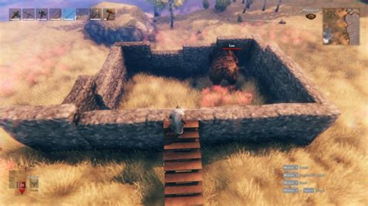 A Viking stands on stairs above a lox in Valheim