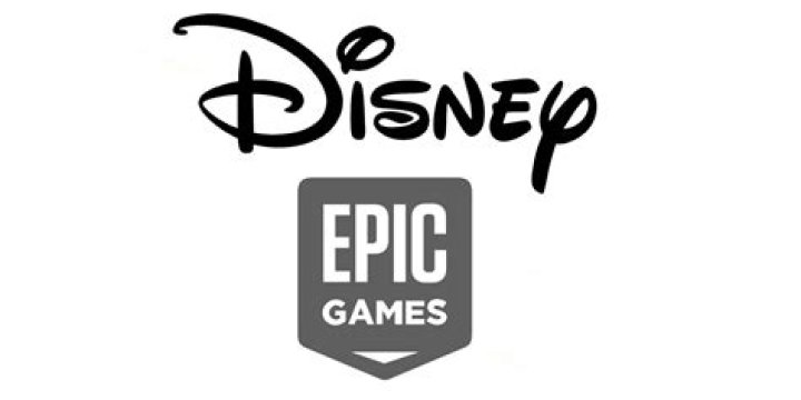 Disney and Epic Games logos on a black background.