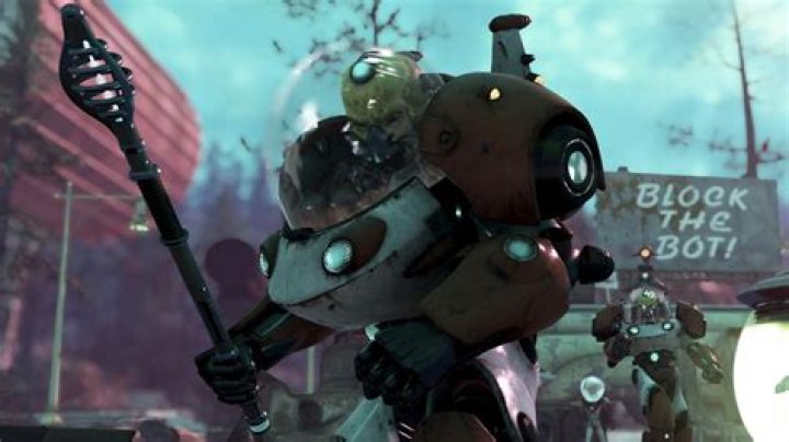 Fallout 76 - alien invaders, wearing red armor and holding power weapons, emerge from ships to invade Appalachia