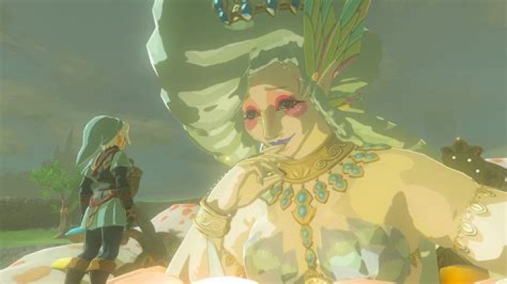 Link wearing the Fierce Deity armor set standing in front of a Great Fairy in The Legend of Zelda: Tears of the Kingdom