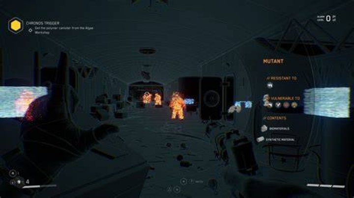 Major P3 scans a hallway in an underground bunker mission in Atomic Heart.