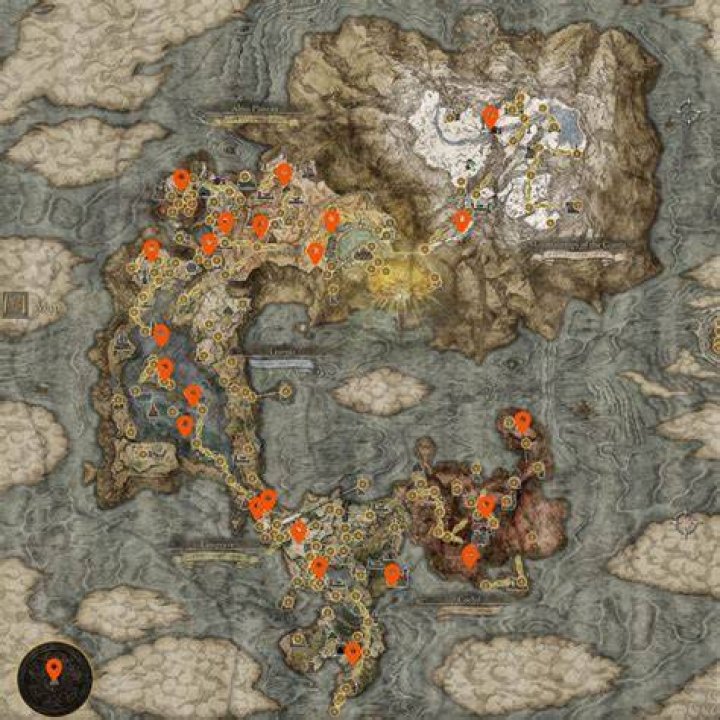 Map showing Golden Seed locations in Liurnia of the Lakes