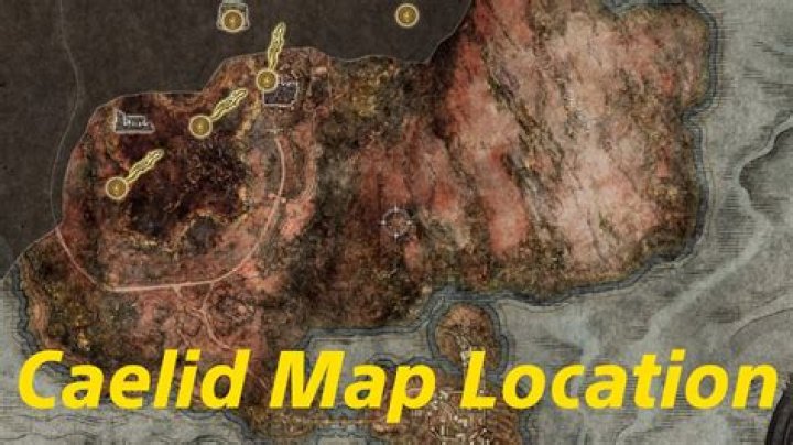 Map showing the Caelid and Dragonbarrow golden seed locations.