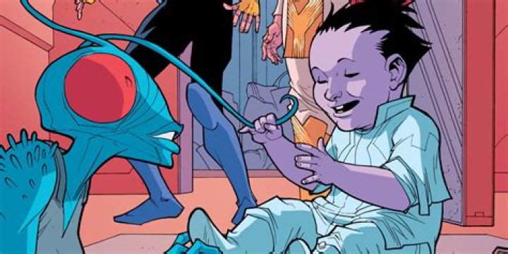 Nolan Grayson sits with his arm around Debbie on the couch, as Mark perches on the couch arm with his arms folded in Amazon&rsquo;s Invincible