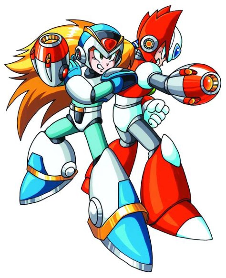 Original art from Capcom shows X and Zero standing back to back, ready to fight.