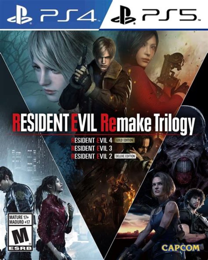 Resident Evil 4&nbsp;remake&nbsp;Leon facing three armadura &mdash; two in regular armor and one in gold armor &mdash; in the Mausoleum