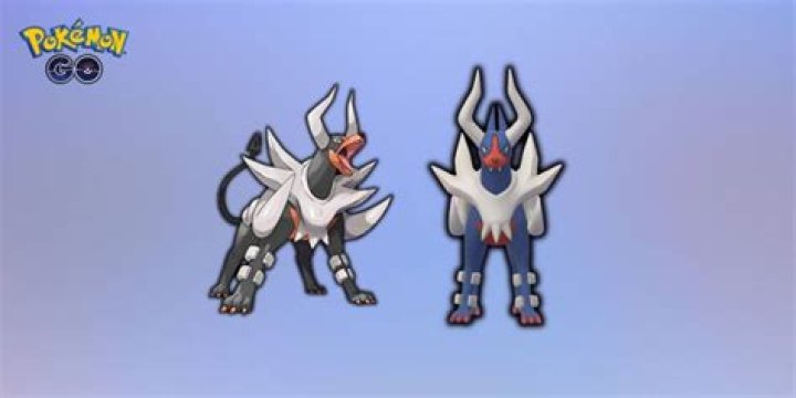 Shiny Houndour, Houndoom, and Mega Houndoom in Pok&eacute;mon with their regular forms. All three shiny forms get a blue tint
