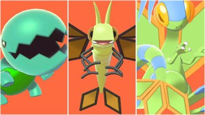 Shiny Trapinch, Vibrava, and Flygon stand next to their Pok&eacute;mon Go Shiny variants