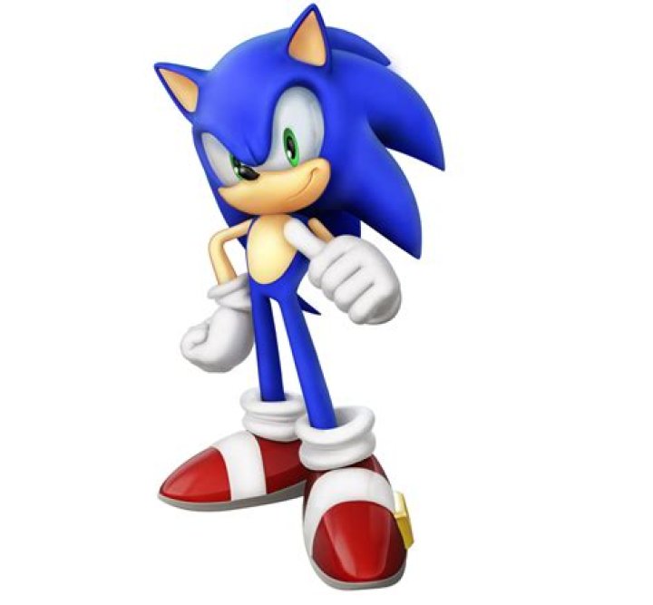Sonic the Hedgehog, standing on a rocky ledge, gazes out at a field covered in flowers in Sonic Frontiers, with a series of floating rails, platforms, and an inverted pyramid like structure, in the background.