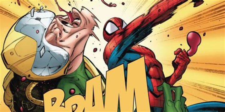 Spider-Man - Spidey punches a man in a demon mask in midair