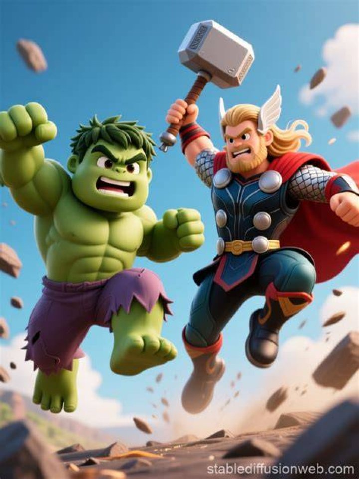 Thor and Hulk jump into the air to smash each other in Thor: Ragnarok